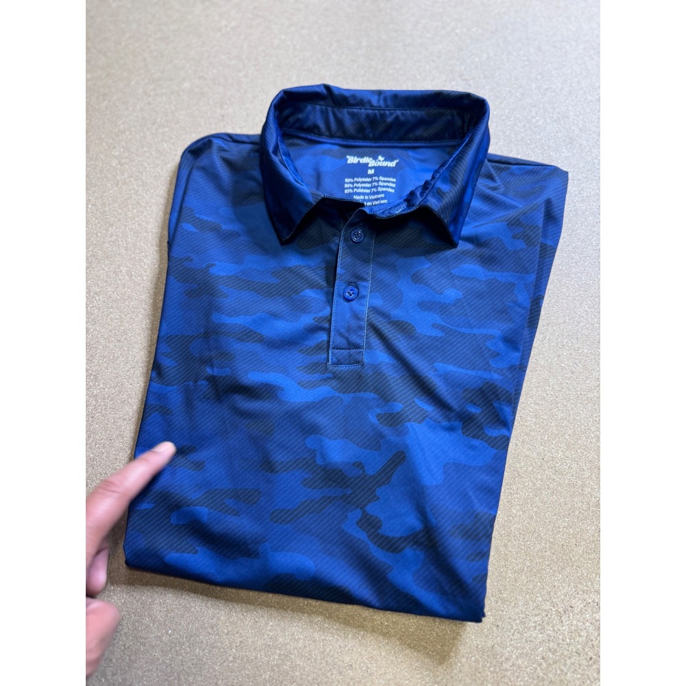 Birdie & Bound Mens Blue Camo‎ Golf Polo Shirt Size M Spandex Performance $78